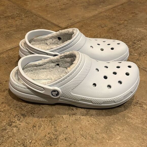 Crocs Blue Classic Lined Clog Shoes Unisex M9 W11 Comfort Faux Fur - Picture 7 of 10